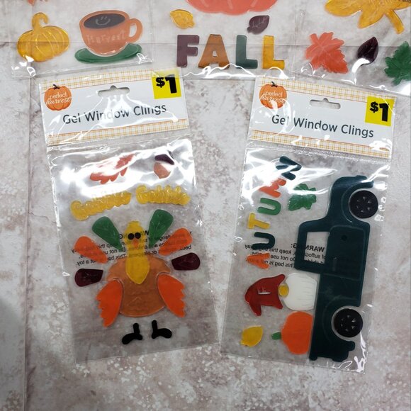 Autumn Decals Fall Gel Perfect Harvest Small Thanksgiving Window Clings 5 Packs - Picture 6 of 12